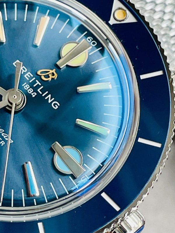 Replica Breitling SuperOcean Heritage 57 SS/Black Ceramic Bezel GF 1:1 Blue Dial Colors Markers on SS Mesh Bracelet A2824 - Image 9
