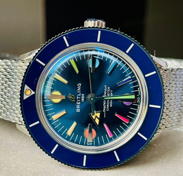 Replica Breitling SuperOcean Heritage 57 SS/Black Ceramic Bezel GF 1:1 Blue Dial Colors Markers on SS Mesh Bracelet A2824 - Image 12