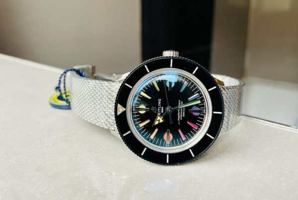 Replica Breitling SuperOcean Heritage 57 SS/Black Ceramic Bezel GF 1:1 Black Dial Colors Markers on SS Mesh Bracelet A2824 - Image 4