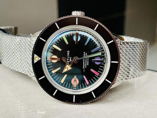 Replica Breitling SuperOcean Heritage 57 SS/Black Ceramic Bezel GF 1:1 Black Dial Colors Markers on SS Mesh Bracelet A2824 - Image 3
