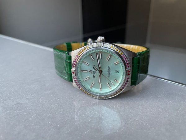 Replica Breitling Chronomat 36mm u77310591u1 Green Leather strap Light Green dial GF Factory - Image 6