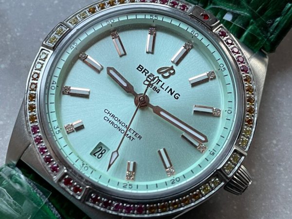 Replica Breitling Chronomat 36mm u77310591u1 Green Leather strap Light Green dial GF Factory - Image 7