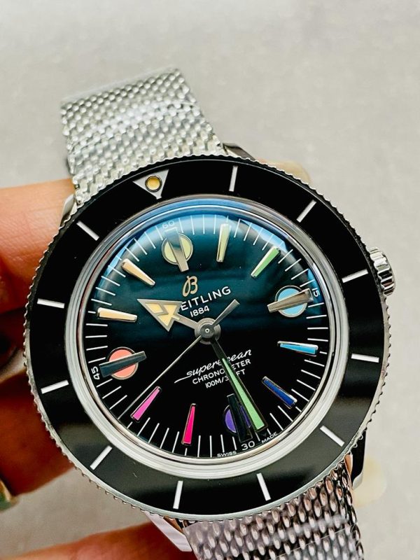 Replica Breitling SuperOcean Heritage 57 SS/Black Ceramic Bezel GF 1:1 Black Dial Colors Markers on SS Mesh Bracelet A2824 - Image 2