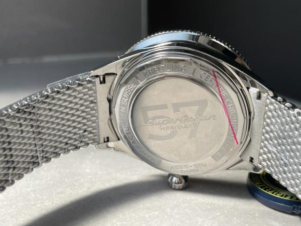 Replica Breitling SuperOcean Heritage 57 SS/Black Ceramic Bezel GF 1:1 Blue Dial Colors Markers on SS Mesh Bracelet A2824 - Image 16