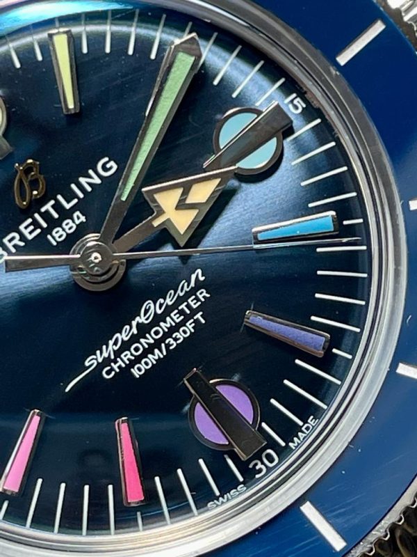 Replica Breitling SuperOcean Heritage 57 SS/Black Ceramic Bezel GF 1:1 Blue Dial Colors Markers on SS Mesh Bracelet A2824 - Image 6