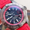 Replica Breitling Avenger GMT SS GF 1:1 Best Edition Black Dial Stick Markers on RED rubber Strap A2836 V2 limited edition - Image 2