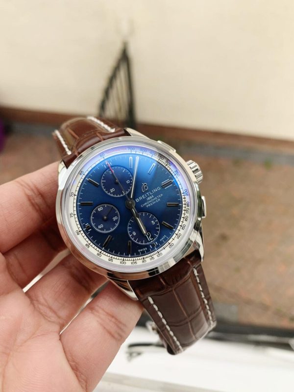 Replica Breitling Premier Chronograph 42 OXF 1:1 Best Edition Blue Dial on Brown Leather Strap A7750