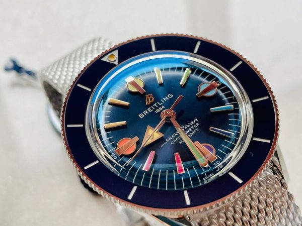 Replica Breitling SuperOcean Heritage 57 SS/Black Ceramic Bezel GF 1:1 Blue Dial Colors Markers on SS Mesh Bracelet A2824 - Image 10