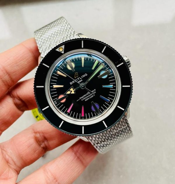 Replica Breitling SuperOcean Heritage 57 SS/Black Ceramic Bezel GF 1:1 Black Dial Colors Markers on SS Mesh Bracelet A2824