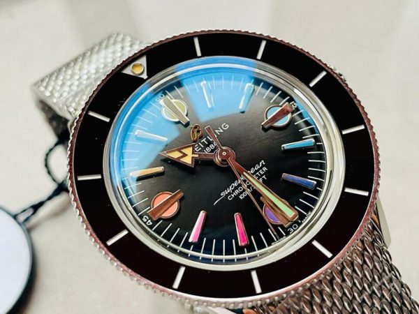Replica Breitling SuperOcean Heritage 57 SS/Black Ceramic Bezel GF 1:1 Black Dial Colors Markers on SS Mesh Bracelet A2824 - Image 5
