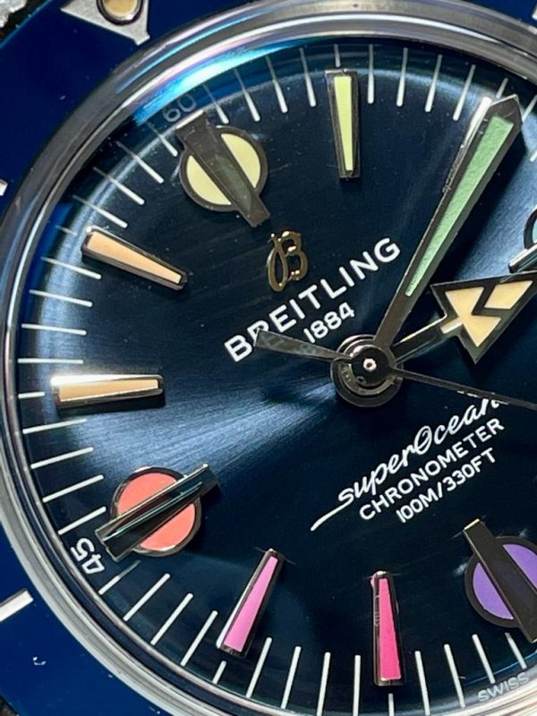 Replica Breitling SuperOcean Heritage 57 SS/Black Ceramic Bezel GF 1:1 Blue Dial Colors Markers on SS Mesh Bracelet A2824 - Image 5