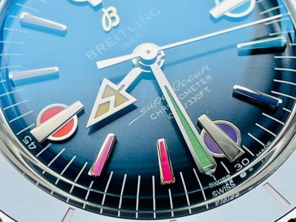 Replica Breitling SuperOcean Heritage 57 SS/Black Ceramic Bezel GF 1:1 Blue Dial Colors Markers on SS Mesh Bracelet A2824 - Image 7