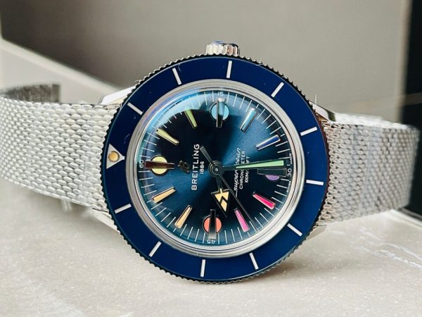 Replica Breitling SuperOcean Heritage 57 SS/Black Ceramic Bezel GF 1:1 Blue Dial Colors Markers on SS Mesh Bracelet A2824 - Image 8